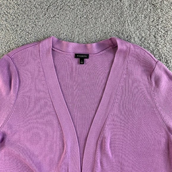 Talbots Open Cardigan Crop Sweater Womens Large Modal Ruffle Sleeve Purple NEW - Picture 5 of 12